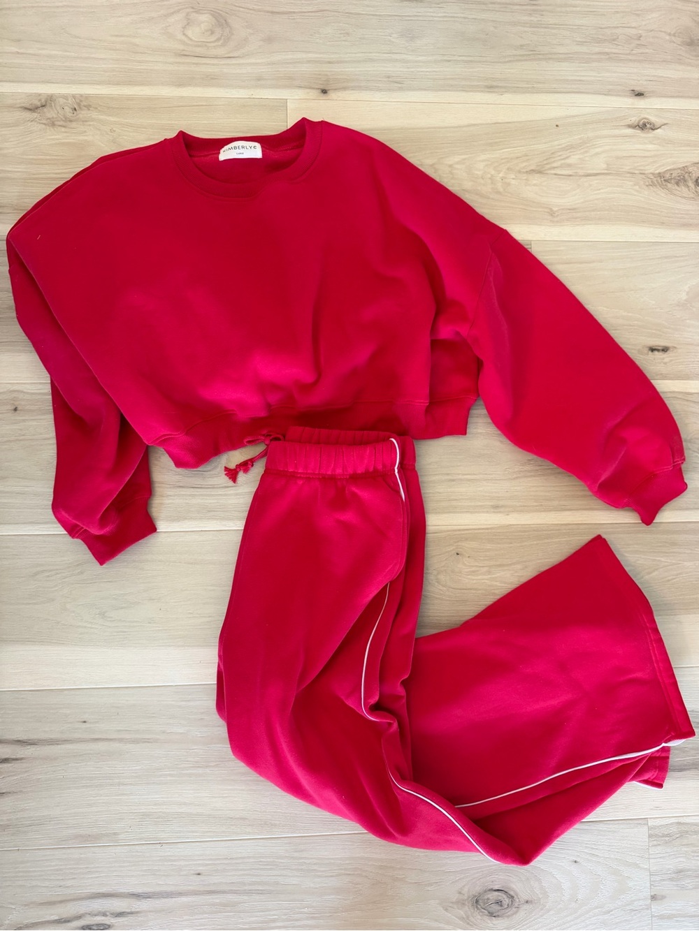 Cropped Red Sweatshirt & Track Pants Set - Unbranded